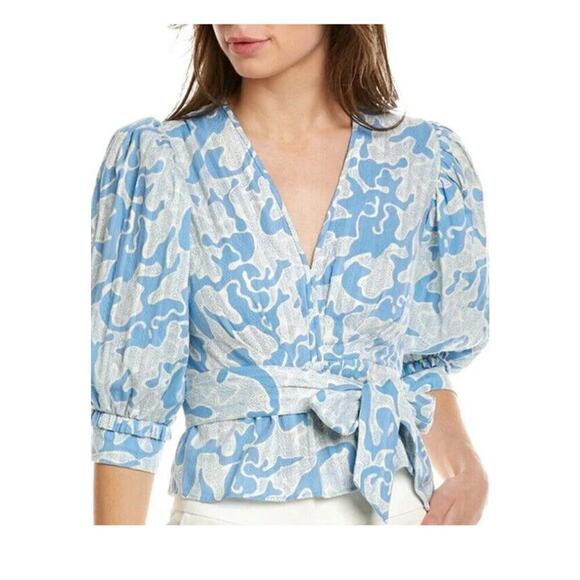 DIANE VON FURSTENBERG Oxford Top In Gorgonian Sky Blue-Size 14-100% Cotton NWT - Picture 1 of 8